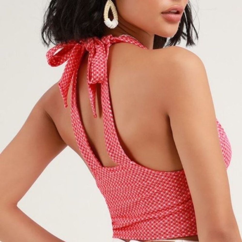 Free People Picnic Halter Top Red & White Gingham